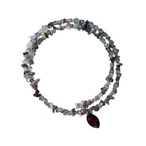 Natural Rainbow Flourite Chips Wire Wrap Choker Necklace Amethyst Stone Pendent